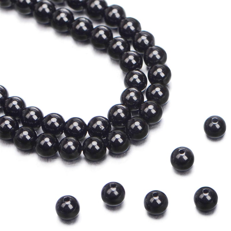 AD BEADS Natural Black Tourmaline Gemstone Round Beads 15.5â€œA Grad (4mm) - Image 1